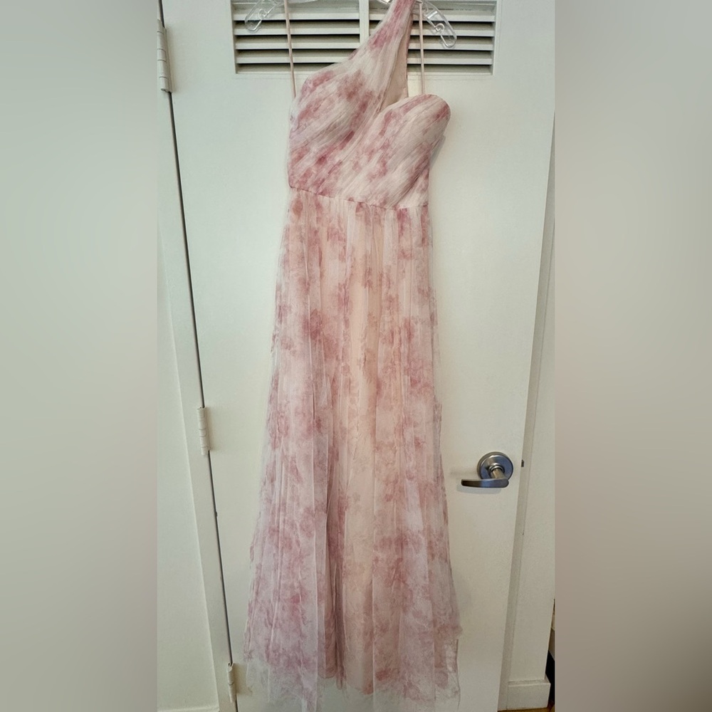 *NWT Marchesa Notte | Blush Pink Floral One-Shoulder Tulle Gown 0 - Picture 2 of 4